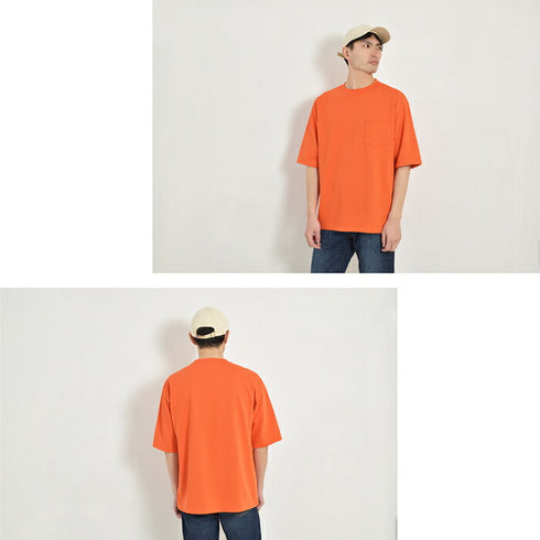 【日本製】 tシャツ メンズ 半袖 ビッグシルエット 吸水速乾 クルーネック ワンポケット 無地 オレンジ(FL24SS-009-or)